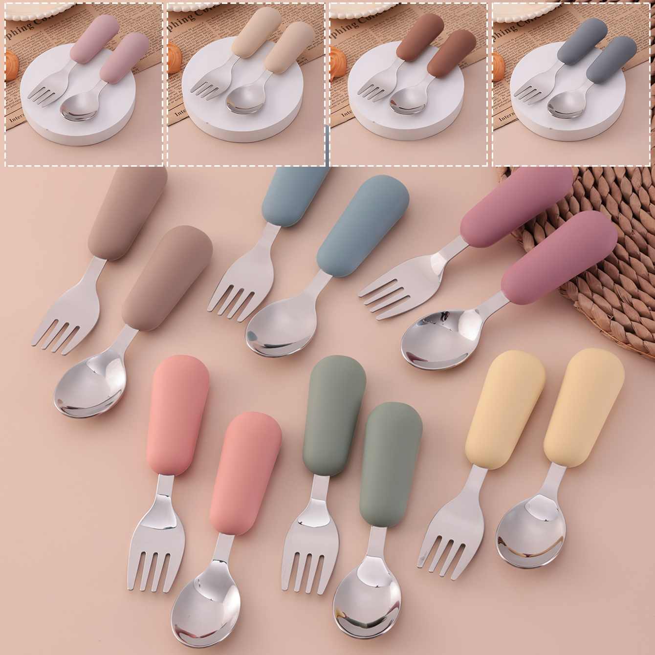 Baby Food Utensil - 컬러 키즈 2PCS 스테인리스 스틸 포크