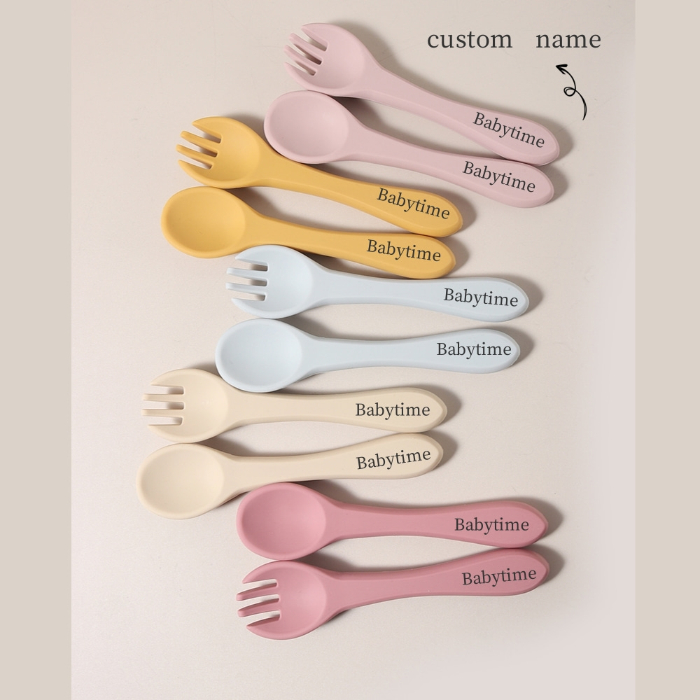 Baby Food Utensil - 맞춤 이름 1쌍 실리콘 스푼 및