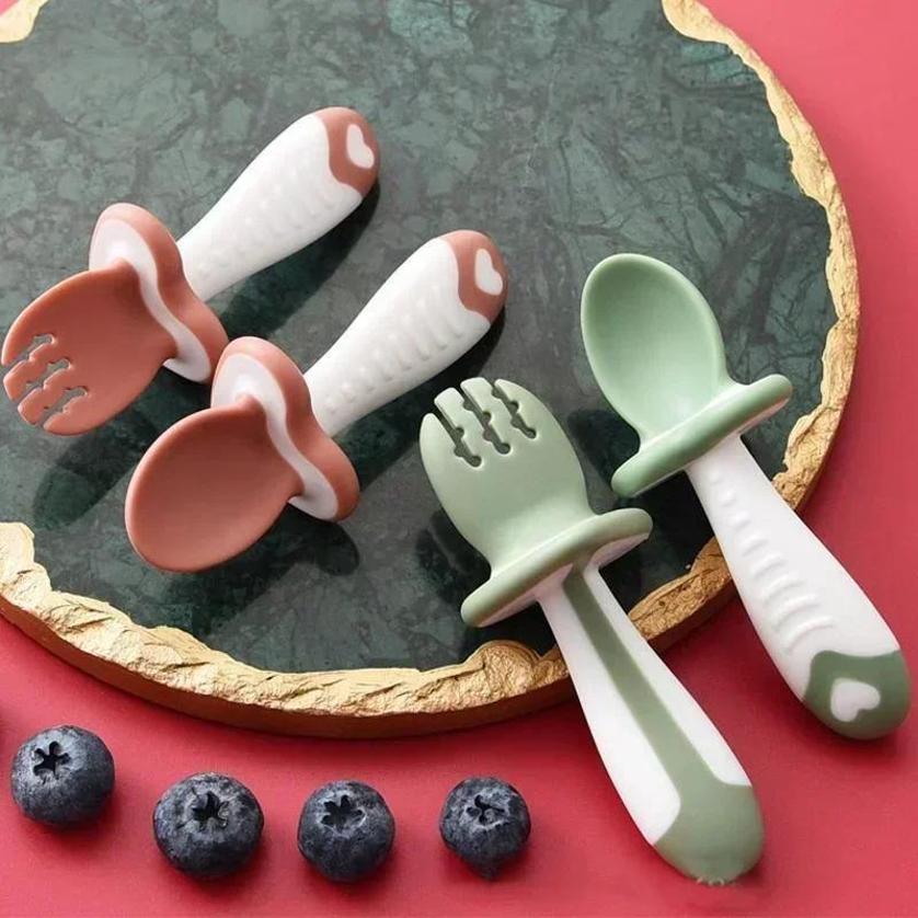 아기 숟가락 포크 실리콘 어린이 식기 세트 먹이 아기  - Baby Food Utensil 리뷰 및 가격
