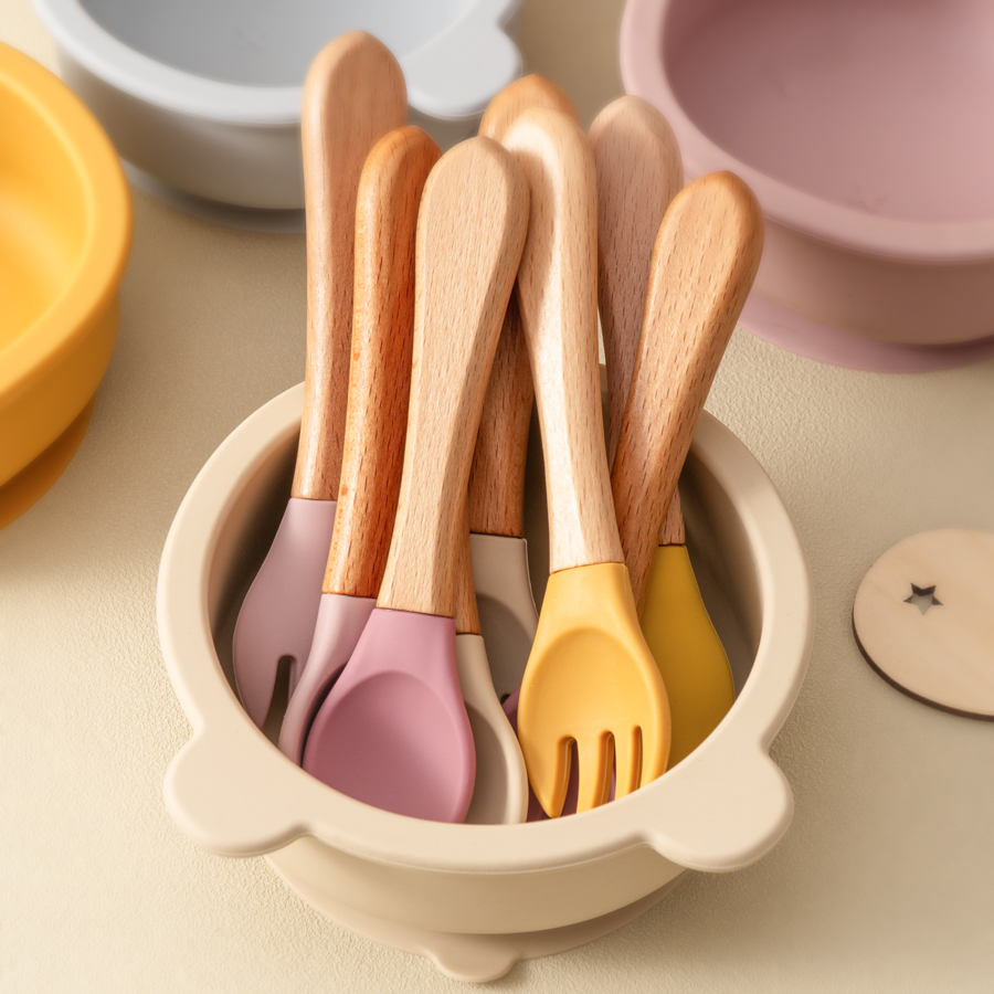 2PCS 아기 학습 숟가락 식기 세트 식품 학년 나무  - Baby Food Utensil 리뷰 및 가격